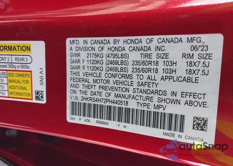 2023 Honda Cr-V Ex-L Awd from USA, damaged, VIN 2HKRS4H72PH440518